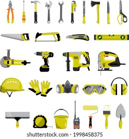 Set of illustrated hand tools