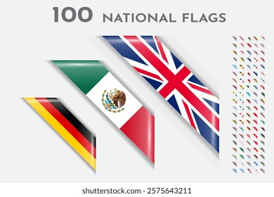 Set of Illustrated National Flags Featuring International Symbols and Designs
