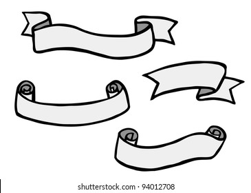 Set of illustrated scroll banners and ribbons