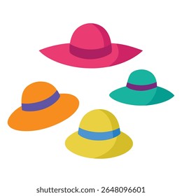 Set of Illustrated Sun Hats with Wide Brims in Various Styles