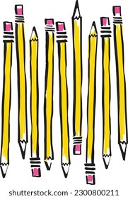 Set of illustrated yellow pencils