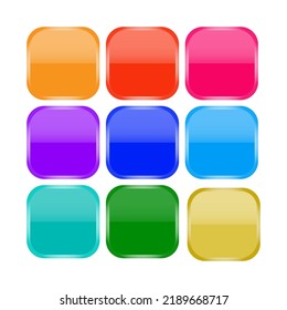 A set illustration of 9 colored glossy button icons. Vector illustration