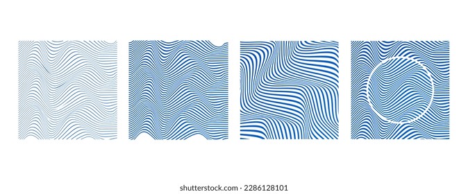 SET ILLUSTRATION ABSTRACT COLORFUL BLUE GRADIENT WAVY LINES PATTERN BACKGROUND. COVER DESIGN 