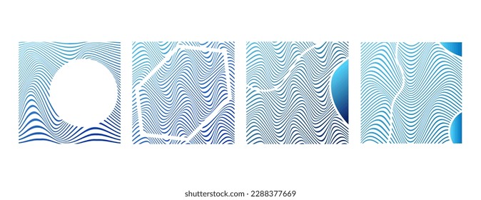 SET ILLUSTRATION ABSTRACT COLORFUL BLUE GRADIENT WAVY LINES PATTERN BACKGROUND. COVER DESIGN 