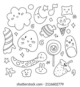 Set of illustration adorable monster doodle isolated on white background