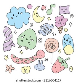 Set of illustration adorable monster doodle isolated on white background