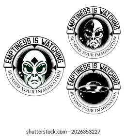 Set Illustration of Alien Badge emblem head for logo badge design vector element