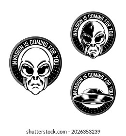 Set Illustration of Alien Badge emblem head for logo badge design vector element
