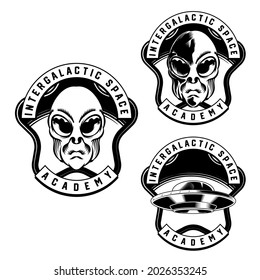 Set Illustration of Alien Badge emblem head for logo badge design vector element