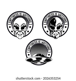 Set Illustration of Alien Badge emblem head for logo badge design vector element