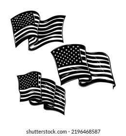 Set of illustration of american flags. Design element for poster, card, banner, sign, logo. Vector illustration