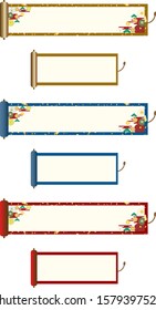 set illustration of ancient scroll and flower picture