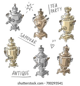 Set illustration with antique samovar and lettering