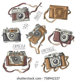 Set illustration with antique vintage camera