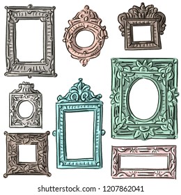 Set illustration with antique vintage frames