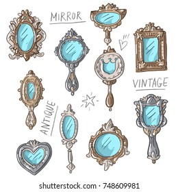 Set illustration with antique vintage mirrors