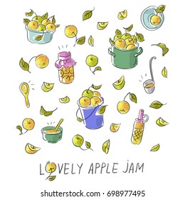 Set illustration with ?ooking apple jam