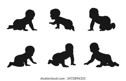 Set Illustration baby of silhouette vector
