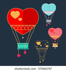 Set illustration: Balloon in the shape of heart. Vector style flat