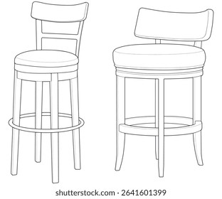 Set of Illustration of Bar chair perfect outline vector . Vector art customizable illustration. Night club, drinking establishment, pub furniture. Vector isolated drawing art. 
