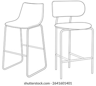 Set of Illustration of Bar chair perfect outline vector . Vector art customizable illustration. Night club, drinking establishment, pub furniture. Vector isolated drawing art. 
