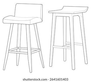 Set of Illustration of Bar chair perfect outline vector . Vector art customizable illustration. Night club, drinking establishment, pub furniture. Vector isolated drawing art. 
