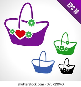 Set of illustration of a basket for flowers. isolated on white background.