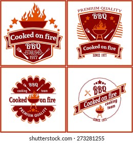Set of illustration of BBQ logo label. Badge vintage design. Templates for meat store, grill menu, restaurant, cafe.