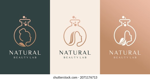 set of Illustration beauty women or girl silhouette with glass lab sign logo design template