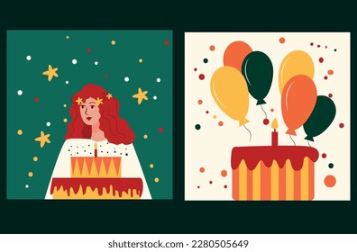 set illustration for birthday. postcard illustration .vector for birthday. birthday cards