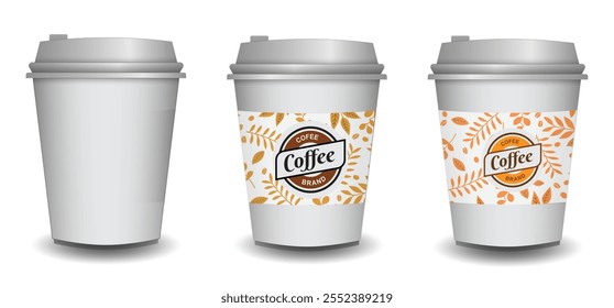 Set Illustration of Blank Disposable Coffee Cups with Lids  