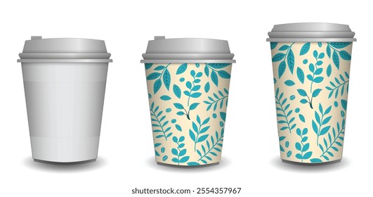 Set Illustration of Blank Disposable Coffee Cups Mock up with Lids 