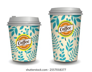 Set Illustration of Blank Disposable Coffee Cups Mock up with Lids 