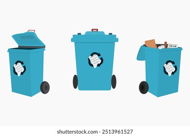 Set Illustration of Blue Garbage Cans for Paper Trash Element