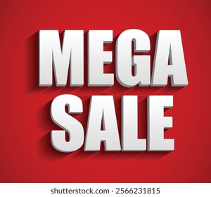 Set illustration of bold and eye-catching red promotional banner with large 3D white text announcing a "Mega Sale." Perfect for advertising discounts, promotions, and special offers for retail