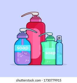 conjunto de ilustración jabón de botella y sanitizador de mano