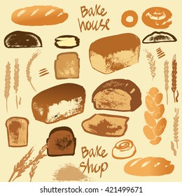 Set of illustration of bread for menu bake shop and house. 