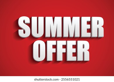 Set illustration of Bright and vibrant promotional banner highlighting a summer offer with bold 3D white text on a vivid red background, ideal for seasonal sales and marketing campaigns.