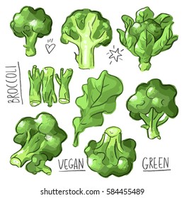 Set illustration with broccoli and lettering
