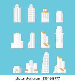 set of illustration building, condo office place. modern shape design, simple and minimallist. flat and pastel color monochrome. icon set cute building. vector