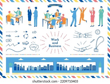 set illustration of business people and business icons 
