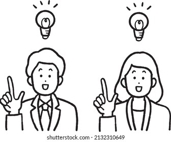 Set Of Illustration Of Business Person Who Spark, Line Art.