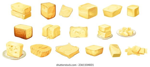 set of illustration of butter. dairy product. isolated on a transparent background. eps 10