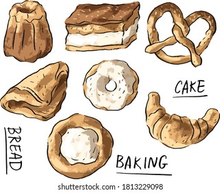 Set illustration with cake baking pastry bakery