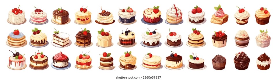 set of illustration of cake. isolated on a transparent background. eps 10