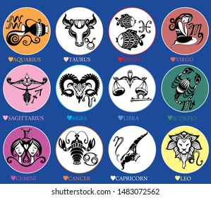 Set illustration with cartoon zodiac signs