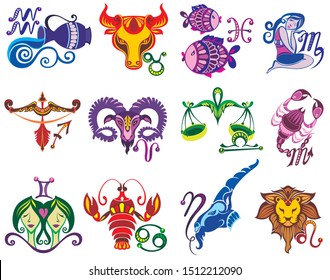 Set illustration with cartoon zodiac signs