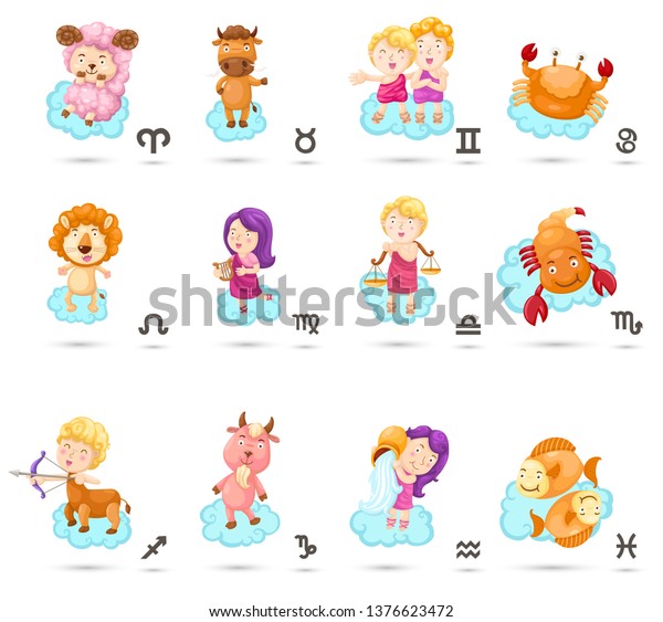 Set Illustration Cartoon Zodiac Signs Vector Stock Vector (Royalty Free ...