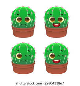 Juego de ilustraciones de Carácter, Círculo de Círculo de Cuta con Cara Feliz
