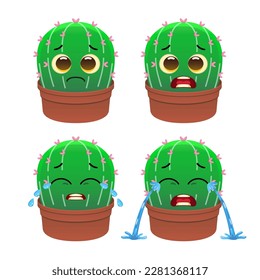 Zeichensatz, Cute Chibi Cactus mit Sad Face